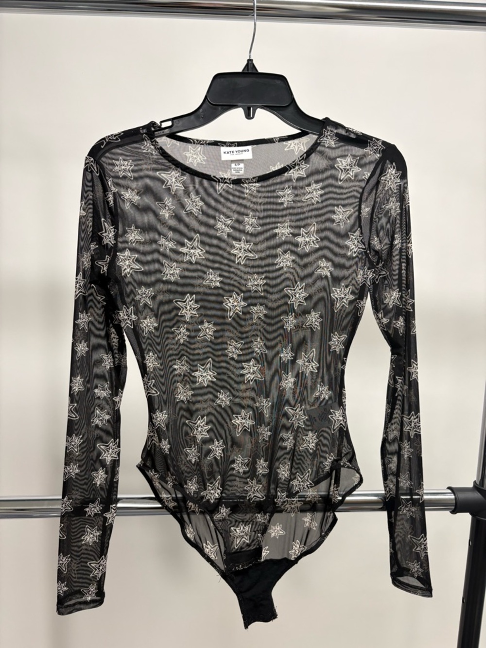 Kate Young for Target Black Sheer Star-Embroidered Long-Sleeve Bodysuit